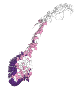 Skogflått (Ixodes ricinus) forekomst Norge