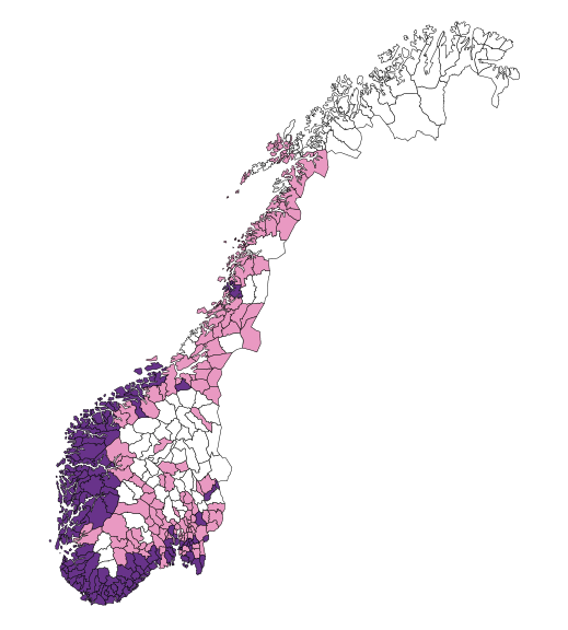 Skogflått (Ixodes ricinus) forekomst Norge 